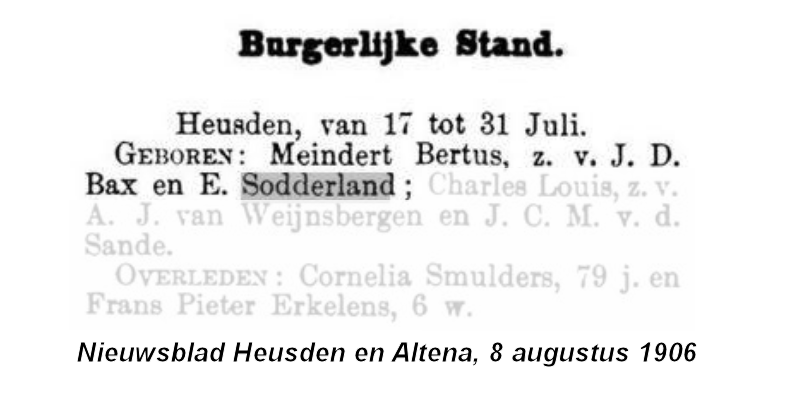 1906 BS geb ber Meindert B zv JD Bax - E Sodderland